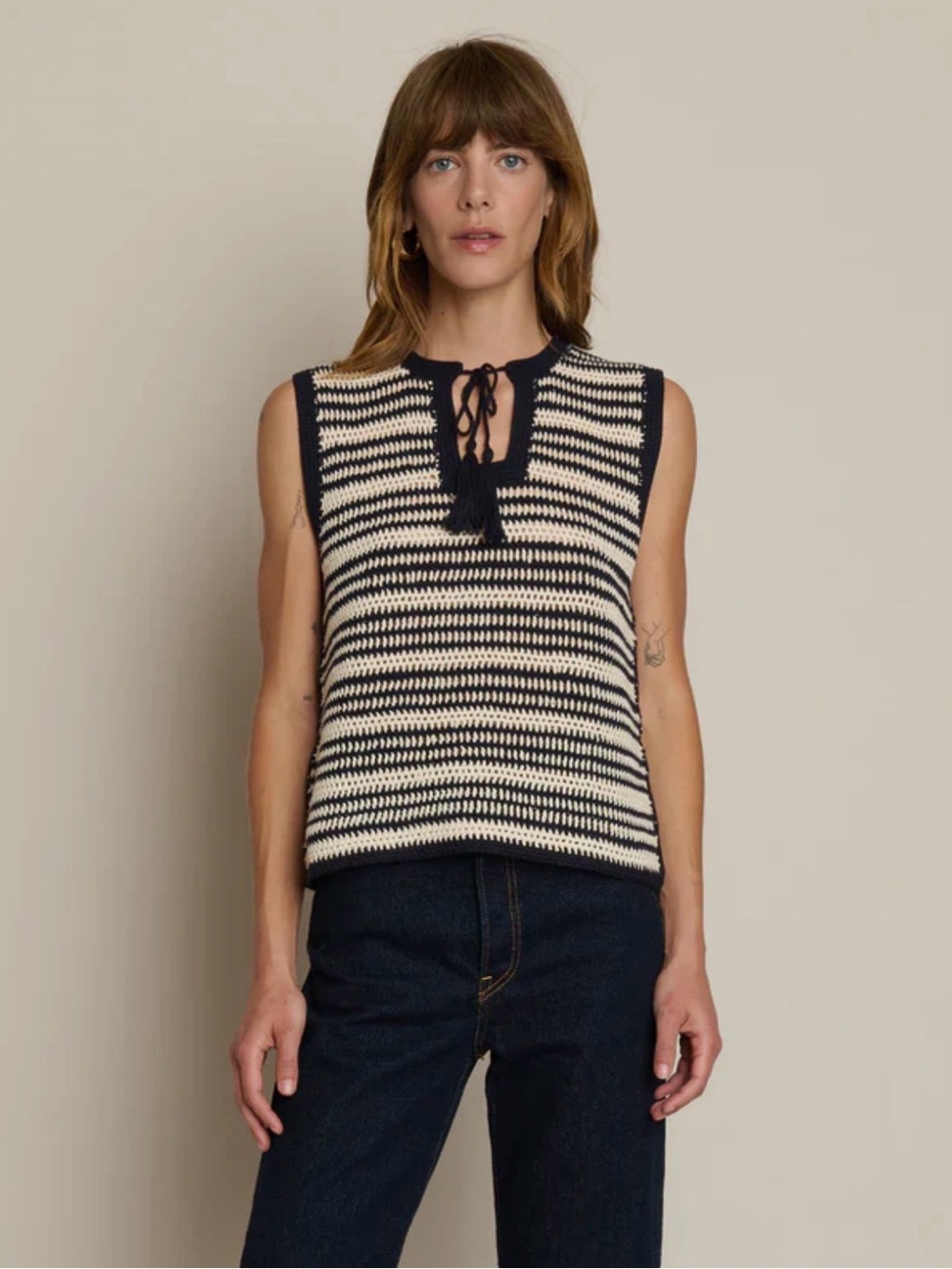 New Never Worn Nation LTD Priscilla Crochet Stripe Sleeveless Top